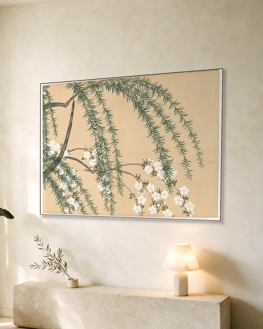Willow and Cherry (Yanagizakura) in een aluminium frame aan dezelfde muur