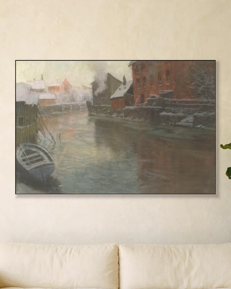 Winter aan de gracht in een aluminium frame aan dezelfde muur