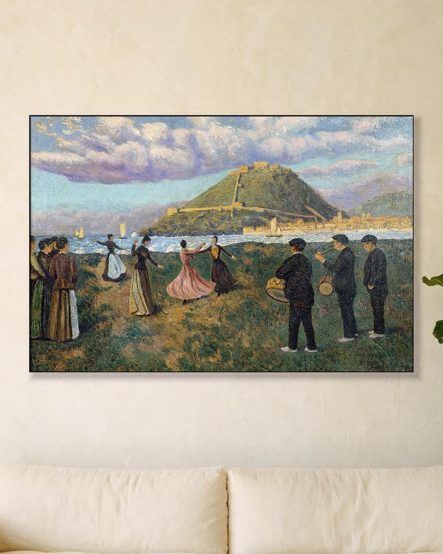 Baskisch feest in El Antiguo bij San Sebastián in een aluminium frame aan dezelfde muur