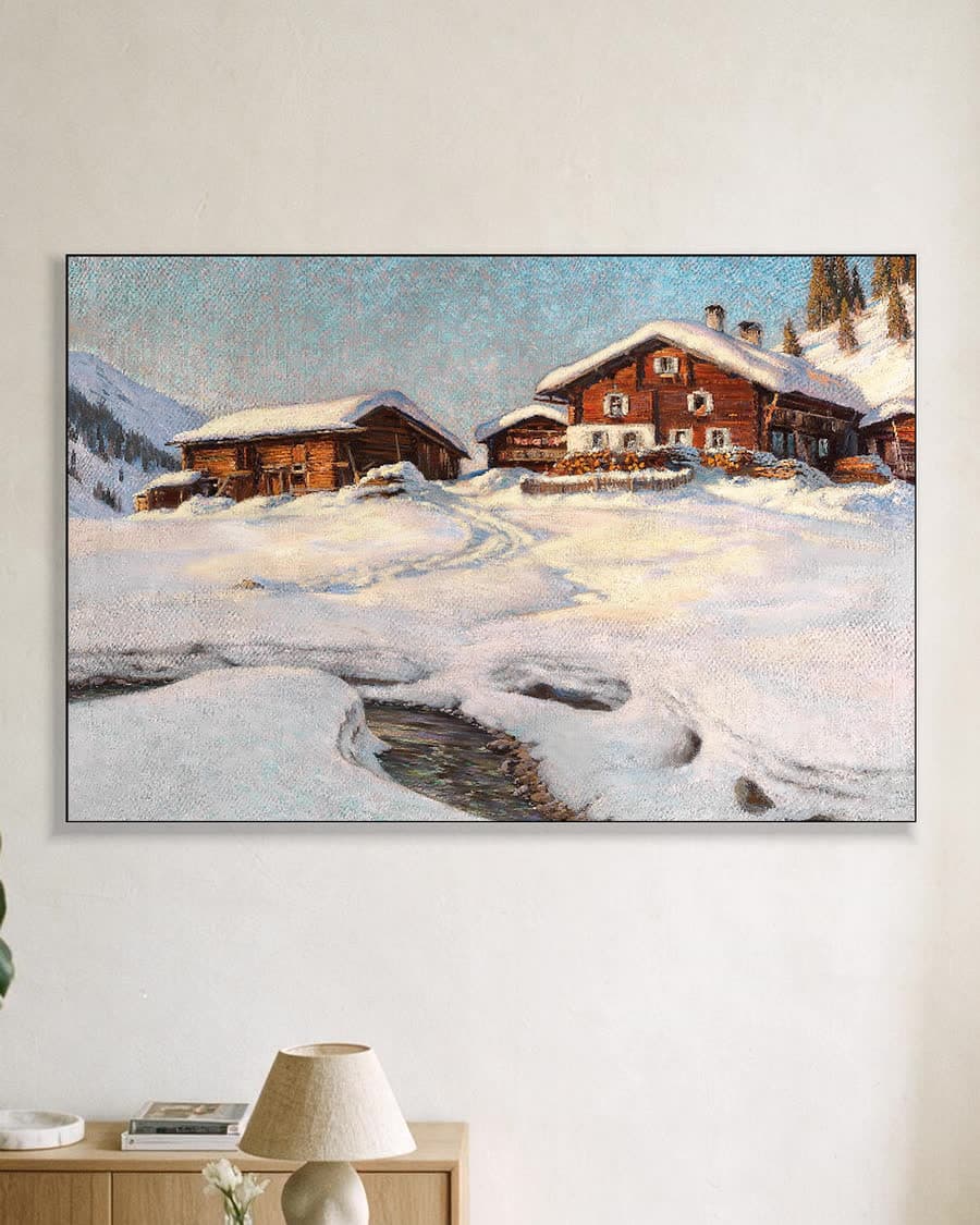 Winter in de Alpen in een aluminium frame aan dezelfde muur