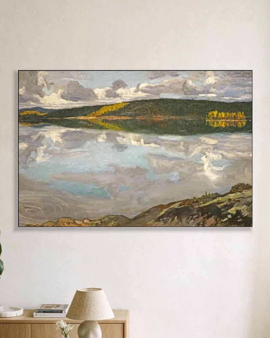Het meer van Ruovesi in een aluminium frame aan dezelfde muur