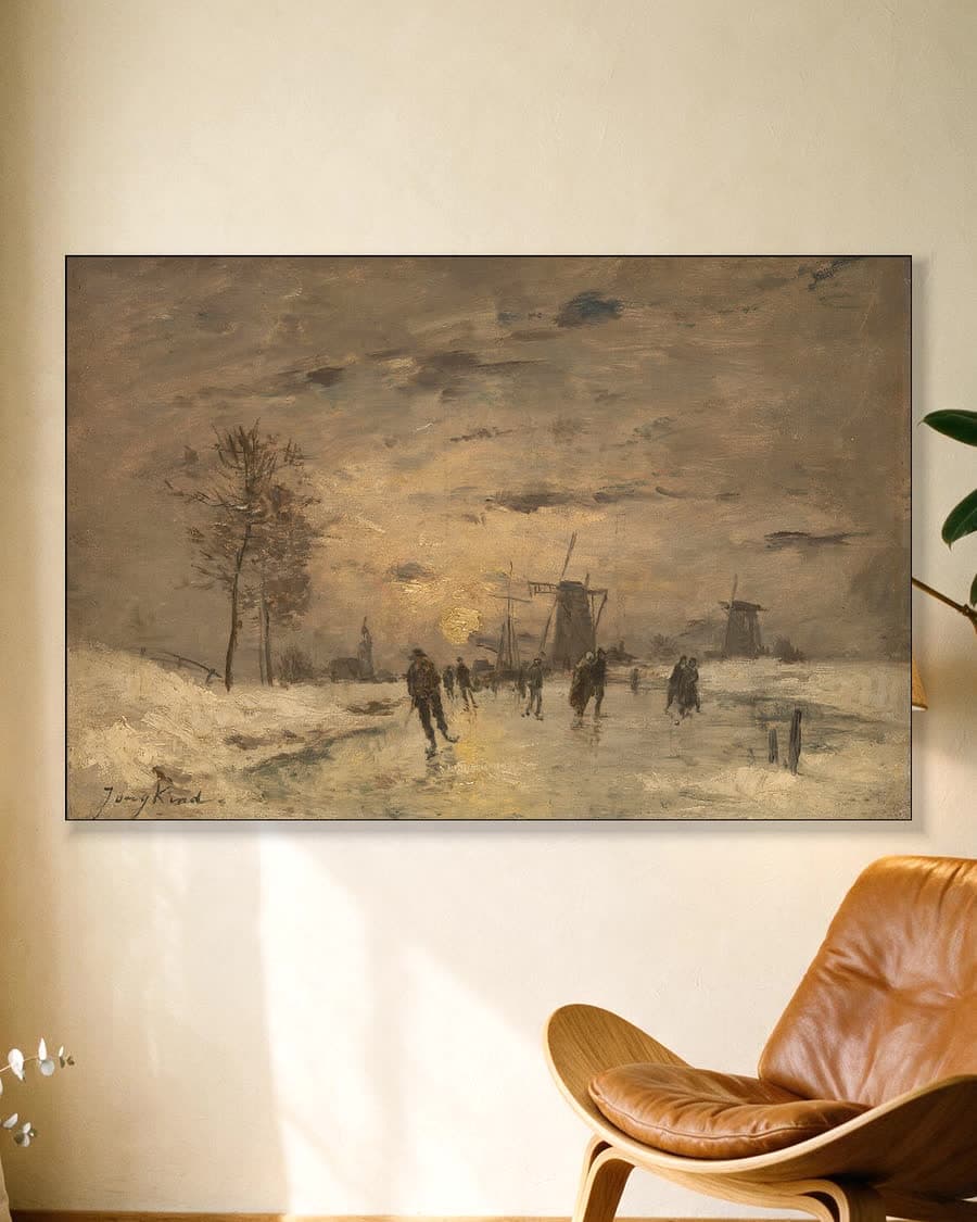 Winteravond op het ijs in een aluminium frame aan dezelfde muur