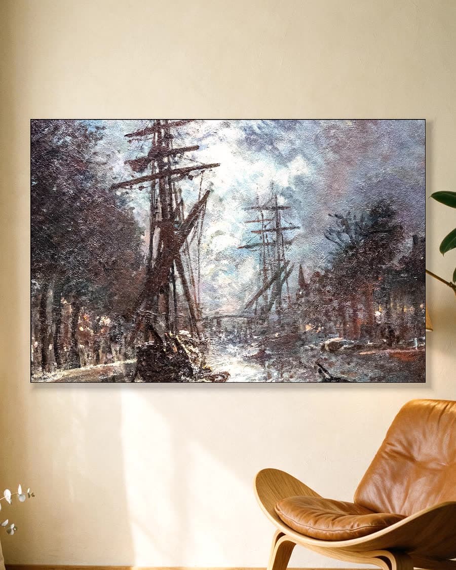 Maanlicht boven de gracht in een aluminium frame aan dezelfde muur