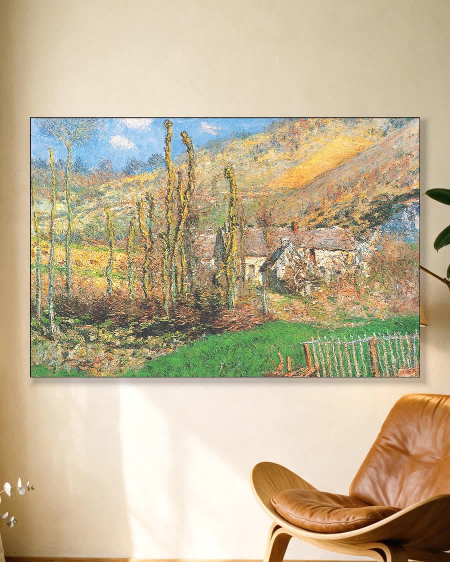 Winterlandschap bij Giverny in een aluminium frame aan dezelfde muur