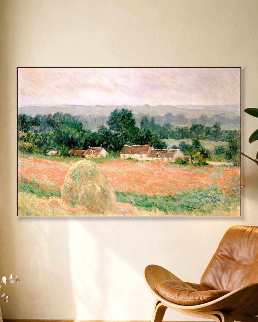 Hooiberg bij Giverny in een aluminium frame aan dezelfde muur