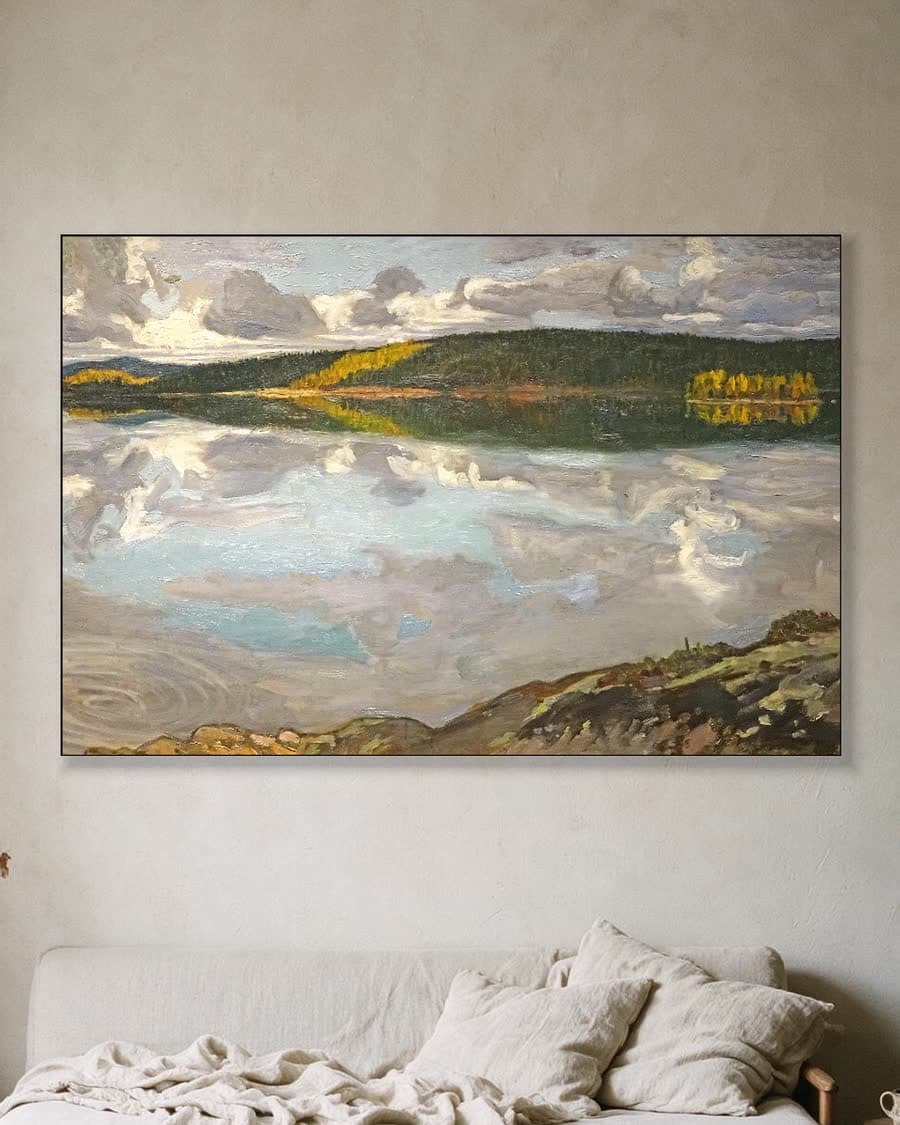 Het meer van Ruovesi in een aluminium frame aan dezelfde muur