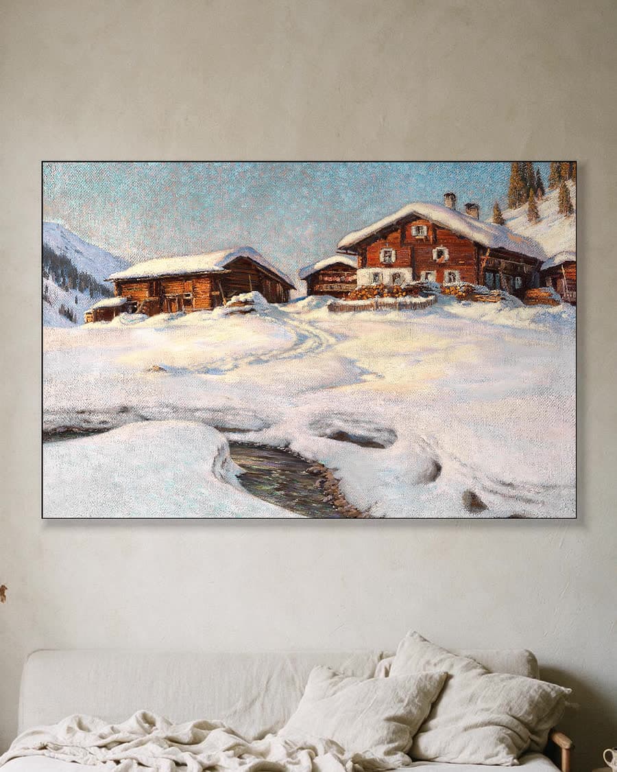 Winter in de Alpen in een aluminium frame aan dezelfde muur
