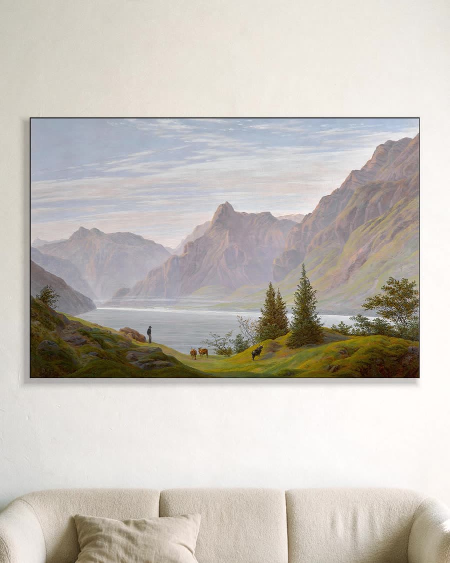 Uitzicht op het Fjord in een aluminium frame aan dezelfde muur