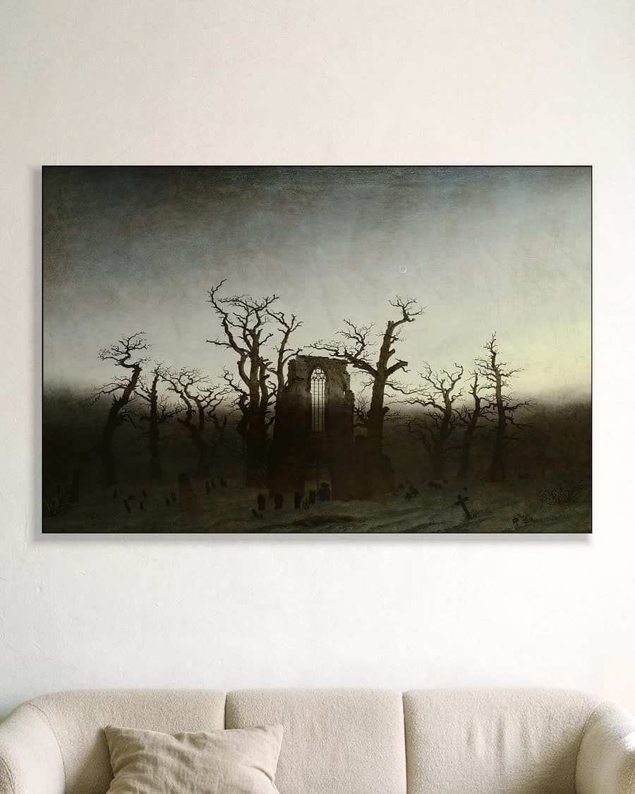 Abdij in het eikenbos in een aluminium frame aan dezelfde muur