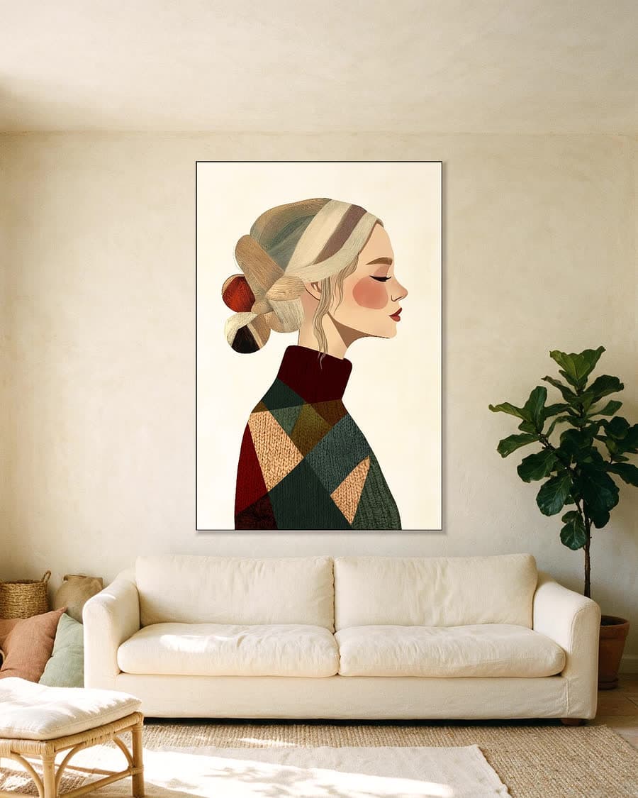 Wintertrui in een aluminium frame aan dezelfde muur