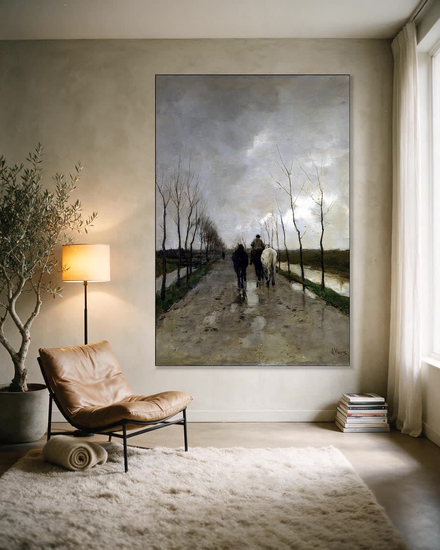 Hollandse landweg in een aluminium frame aan dezelfde muur