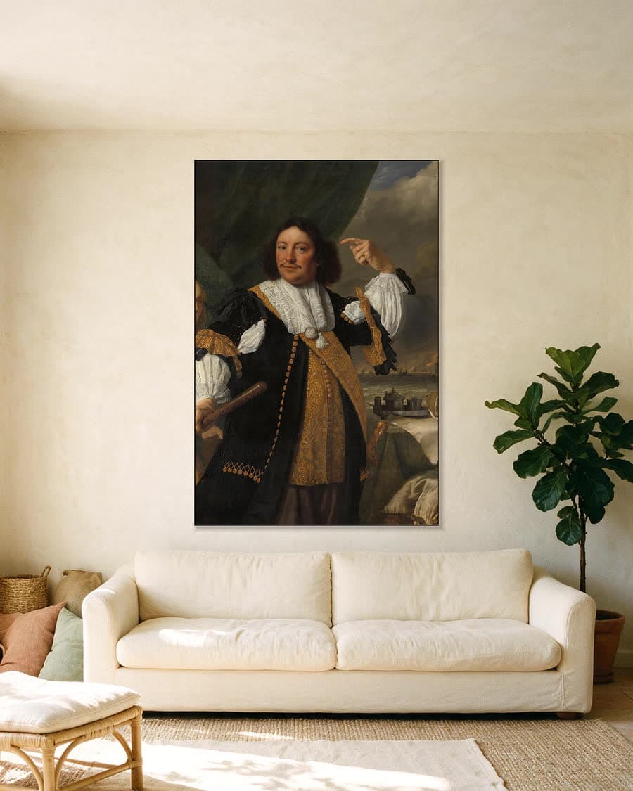 Aert van Nes, 1626-1693, luitenant-admiraal in een aluminium frame aan dezelfde muur