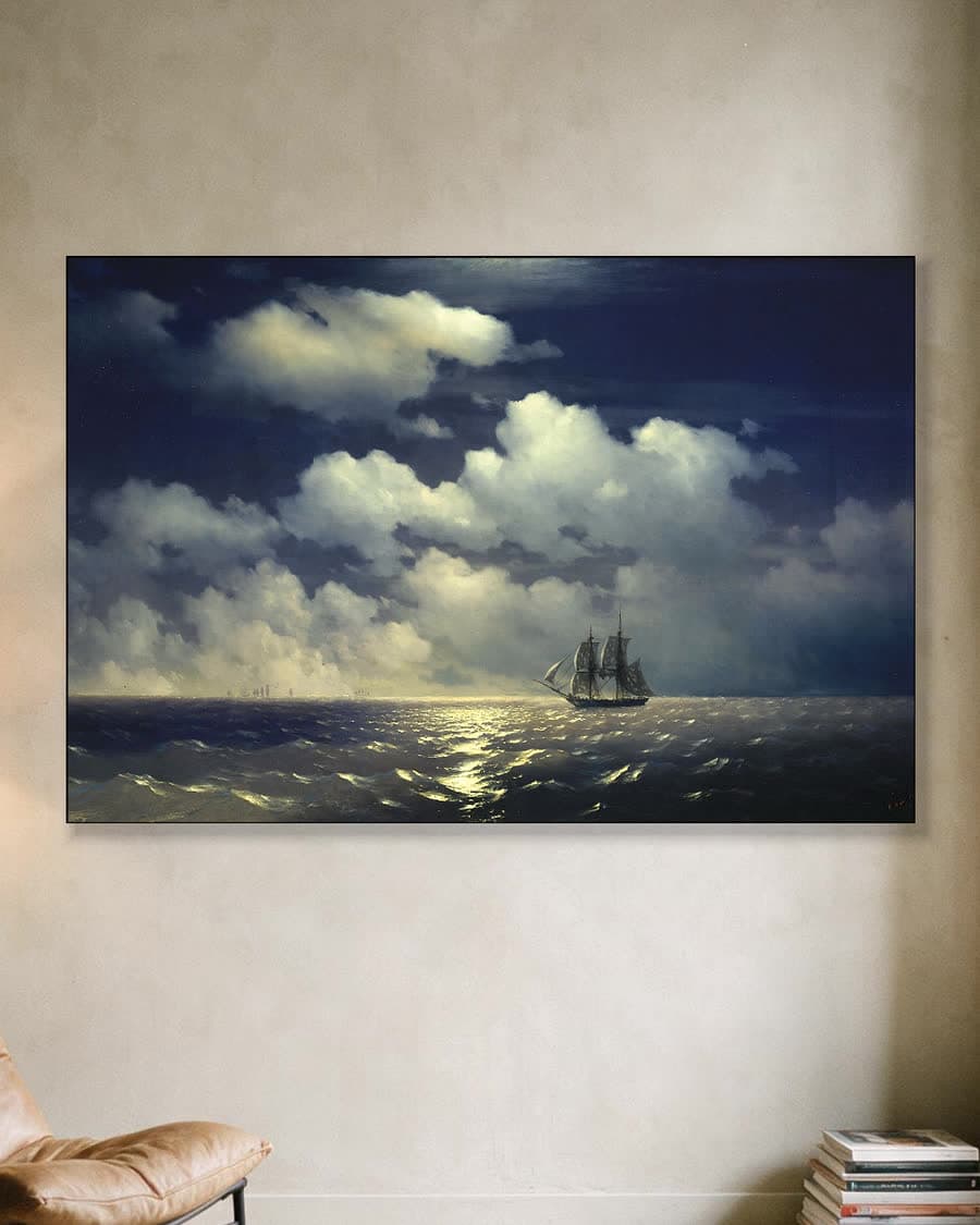 De brik Mercurius ontmoet het Russische eskader in een aluminium frame aan dezelfde muur