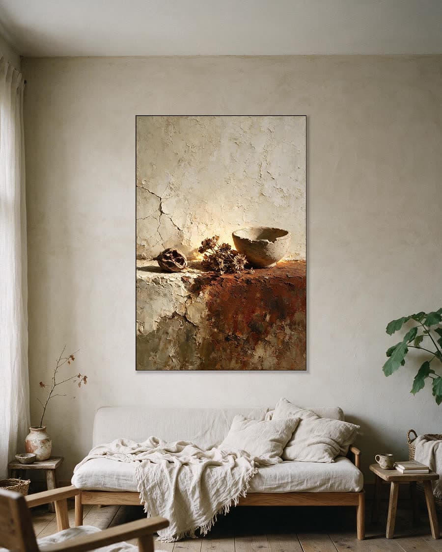 Zaaddozen op een richel in een aluminium frame aan dezelfde muur
