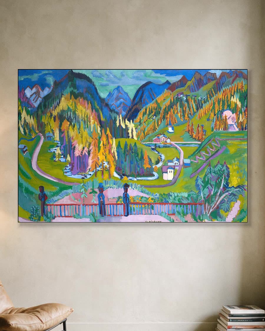 Sertigtal in de herfst in een aluminium frame aan dezelfde muur