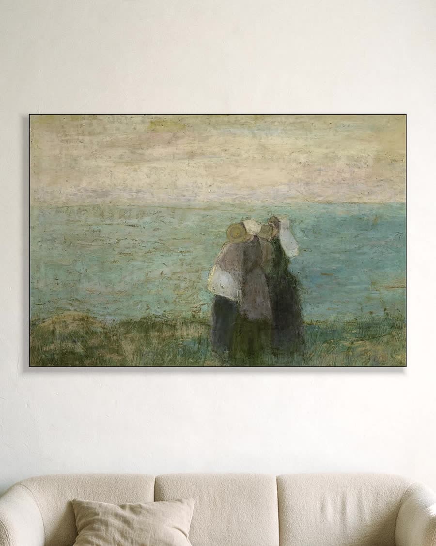 Vrouwen aan zee in een aluminium frame aan dezelfde muur