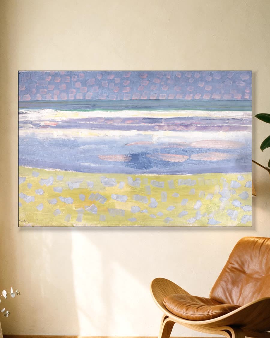 Zee na zonsondergang in een aluminium frame aan dezelfde muur