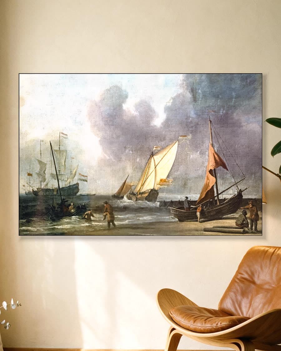 Marinegezicht in een aluminium frame aan dezelfde muur