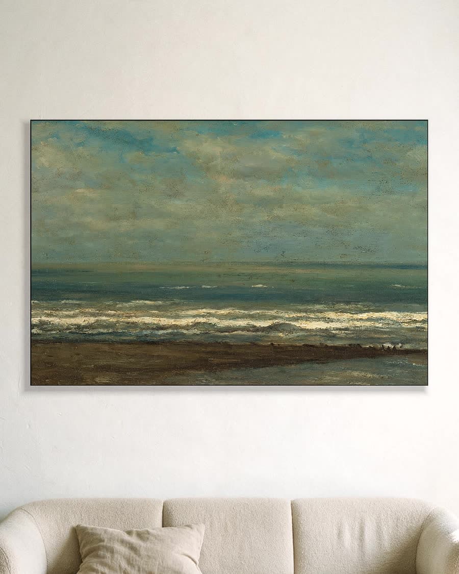 Zeegezicht bij Heijst in een aluminium frame aan dezelfde muur