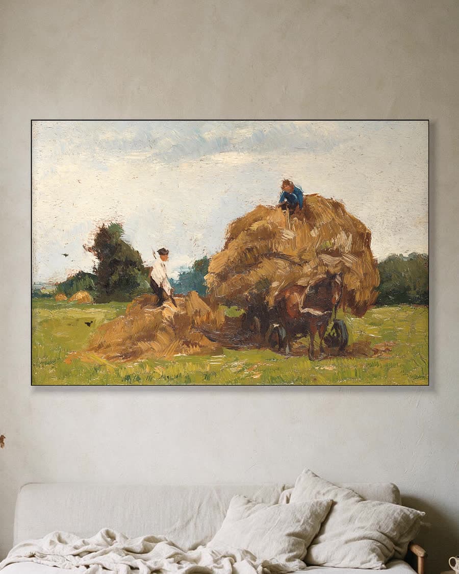 Hooiwagen in een aluminium frame aan dezelfde muur