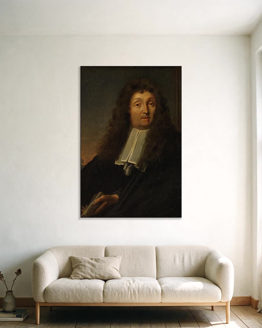 Zelfportret in een aluminium frame aan dezelfde muur