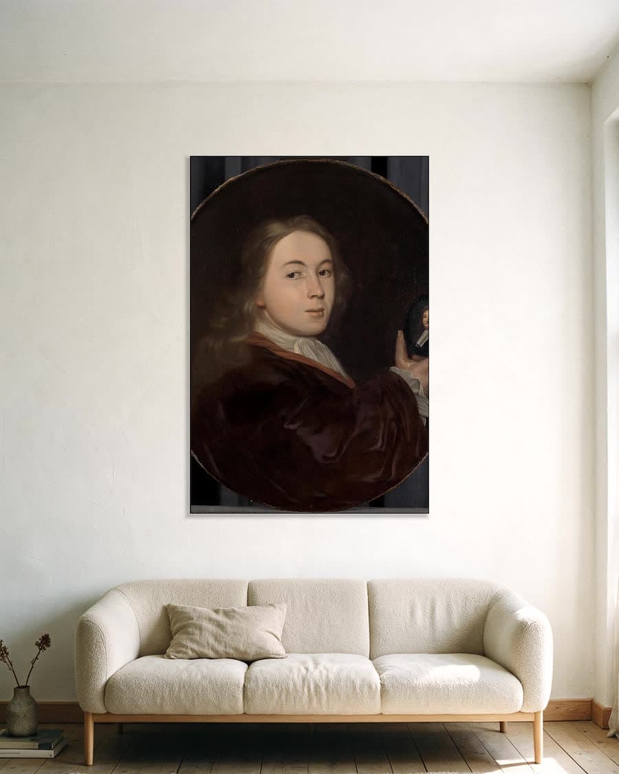 Johannes Bakhuysen, 1683-1731, met een miniatuurportret in een aluminium frame aan dezelfde muur