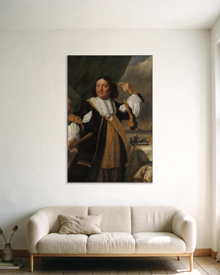 Aert van Nes, 1626-1693, luitenant-admiraal in een aluminium frame aan dezelfde muur