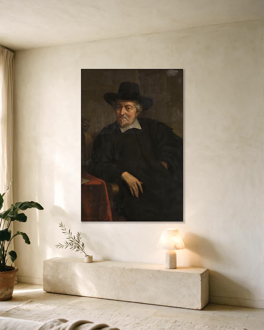 Zelfportret in een aluminium frame aan dezelfde muur