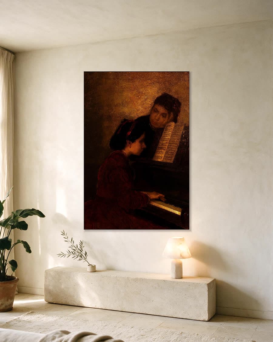 Aan de piano in een aluminium frame aan dezelfde muur