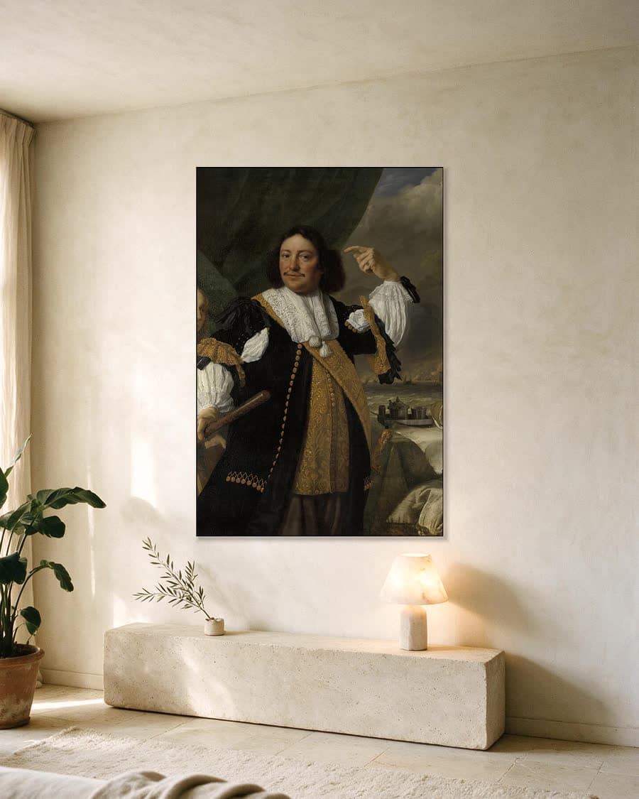 Aert van Nes, luitenant-admiraal in een aluminium frame aan dezelfde muur