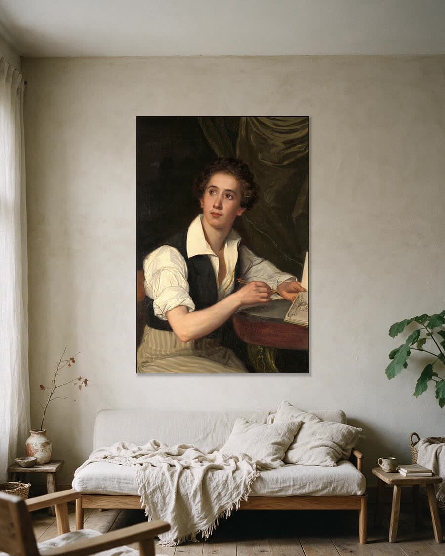 Zelfportret in een aluminium frame aan dezelfde muur