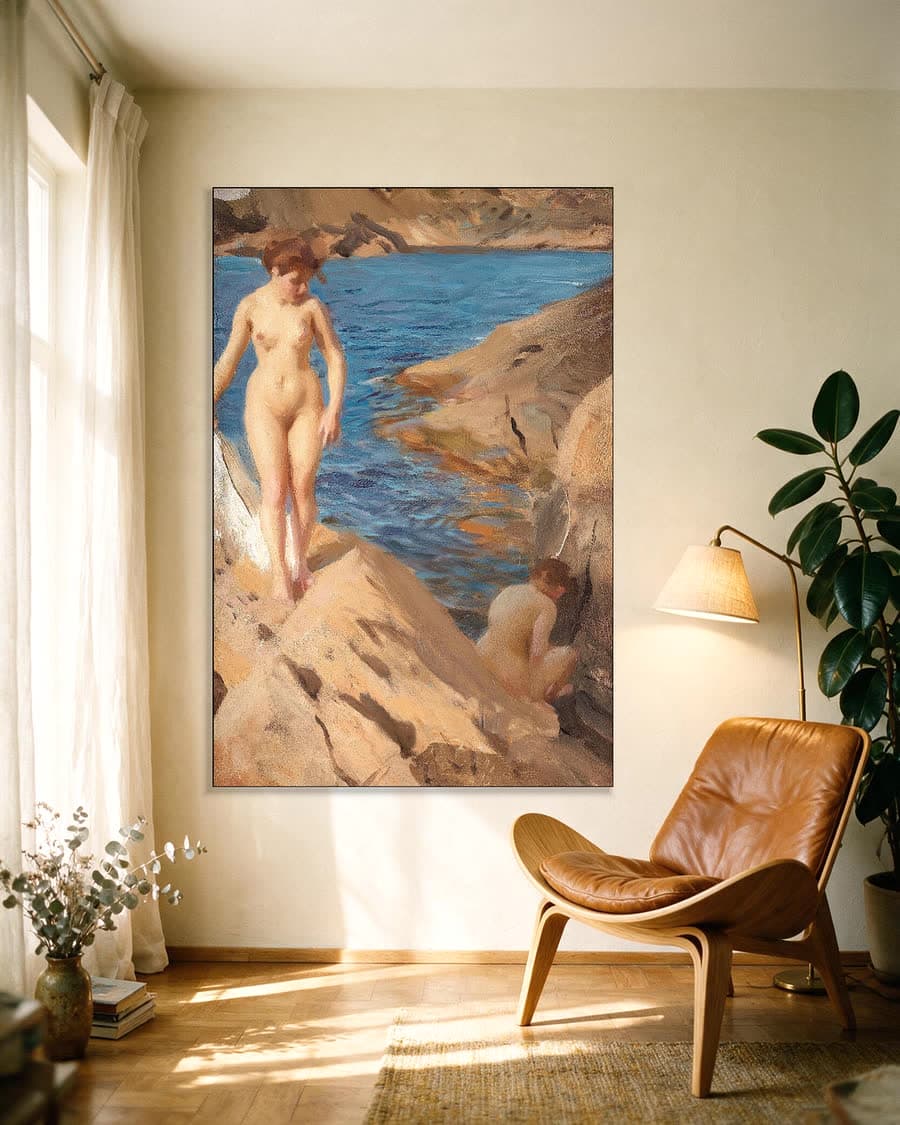 Naaktstudie in de archipel in een aluminium frame aan dezelfde muur