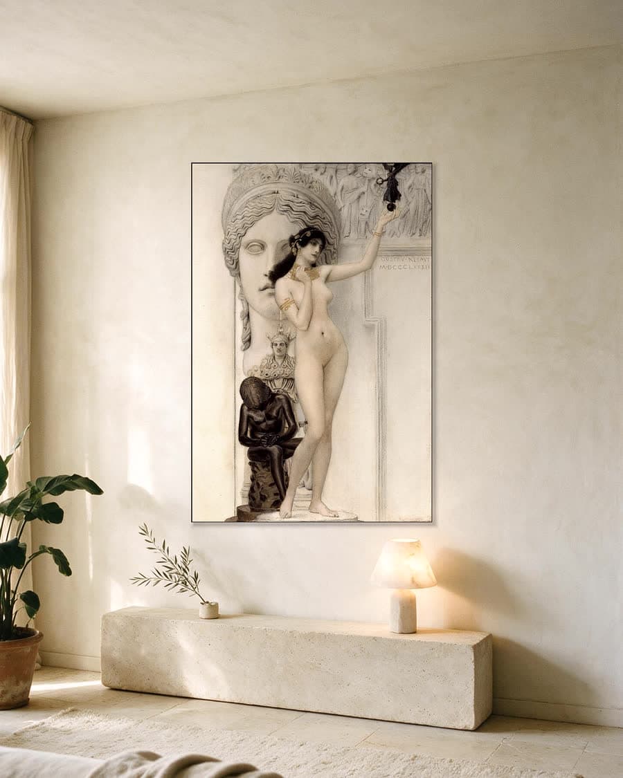 Allegorie van de Beeldhouwkunst in een aluminium frame aan dezelfde muur