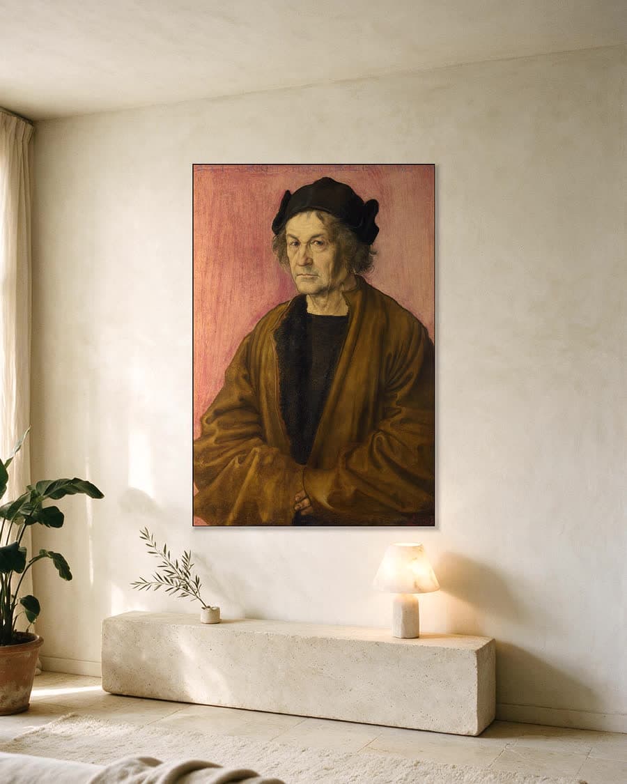 Portret van Dürers vader in een aluminium frame aan dezelfde muur