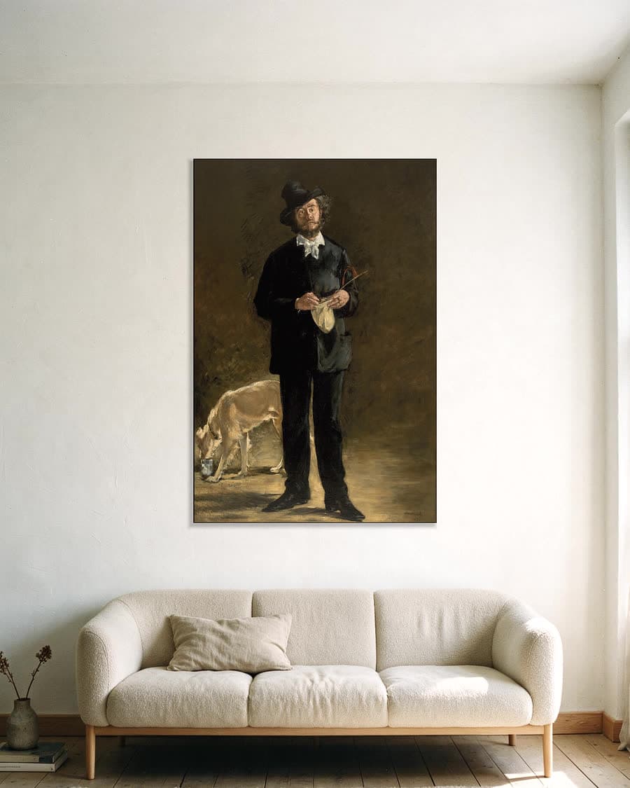 De kunstenaar (portret van Marcellin Desboutin) in een aluminium frame aan dezelfde muur