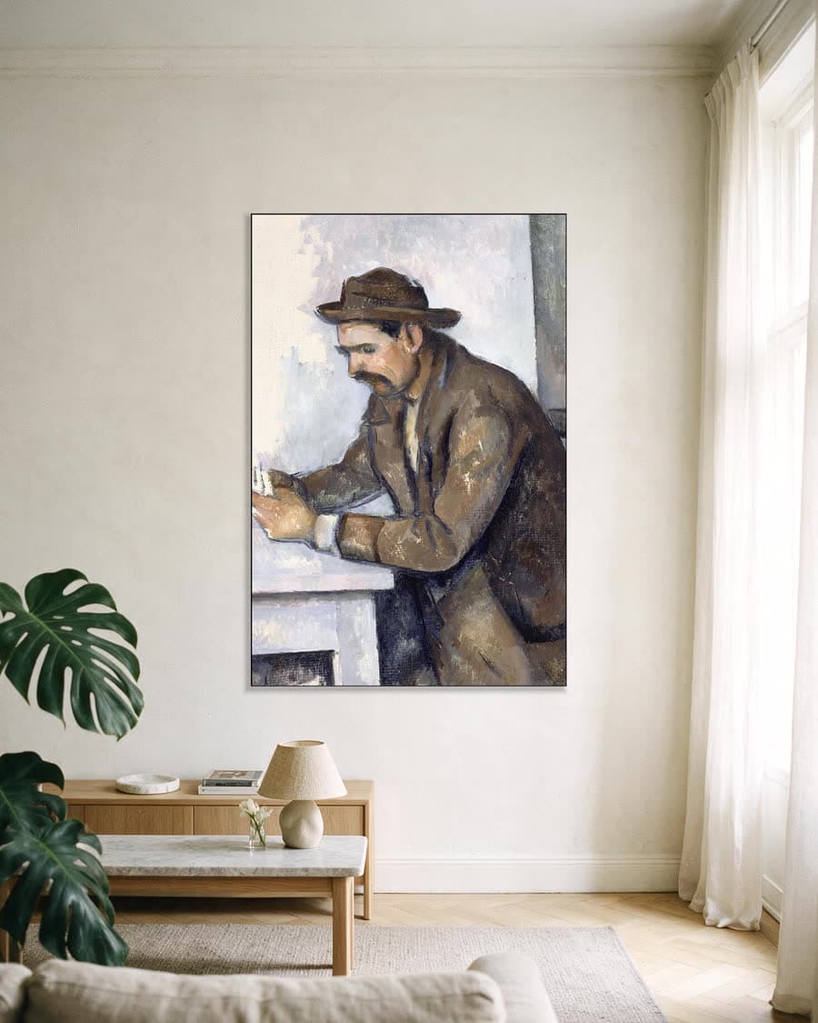 De kaartspeler in een aluminium frame aan dezelfde muur