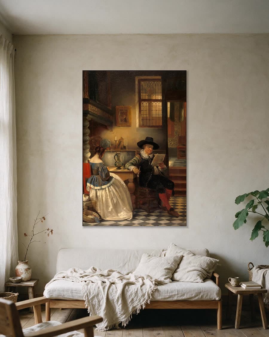 Zeventiende-eeuws binnenhuis in een aluminium frame aan dezelfde muur
