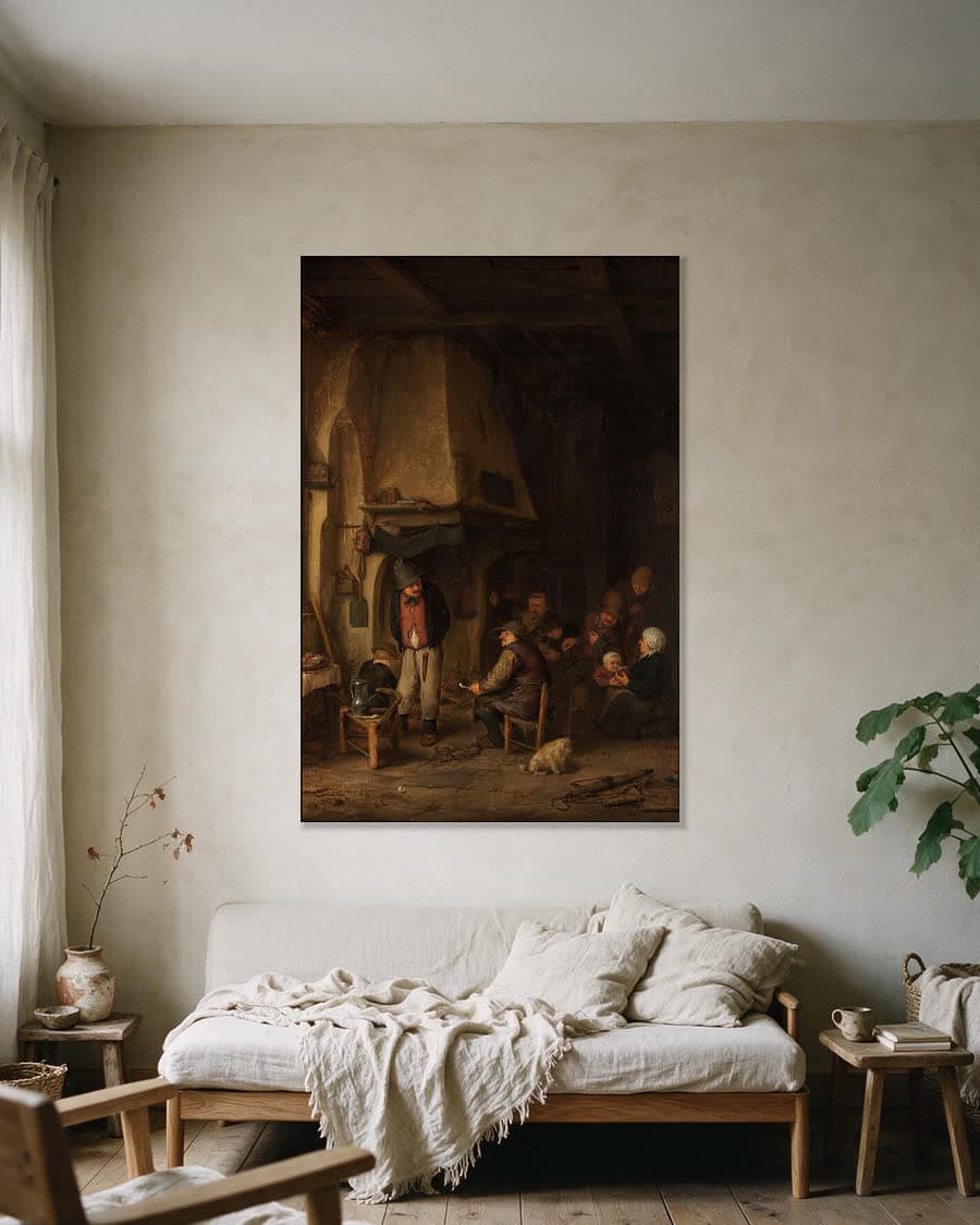 Landelijk gezelschap bij het venster in een aluminium frame aan dezelfde muur