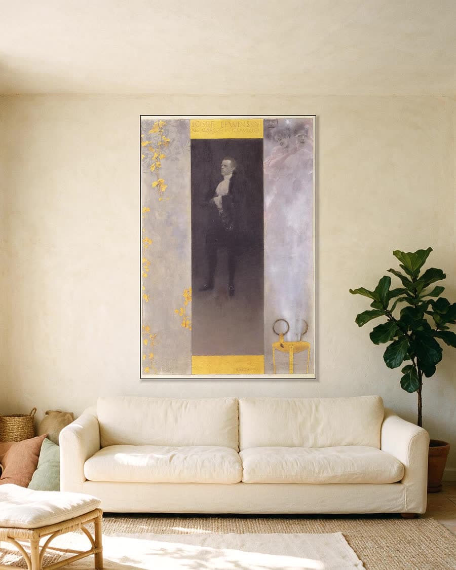 Hofacteur Josef Lewinsky als Carlos in Clavigo in een aluminium frame aan dezelfde muur
