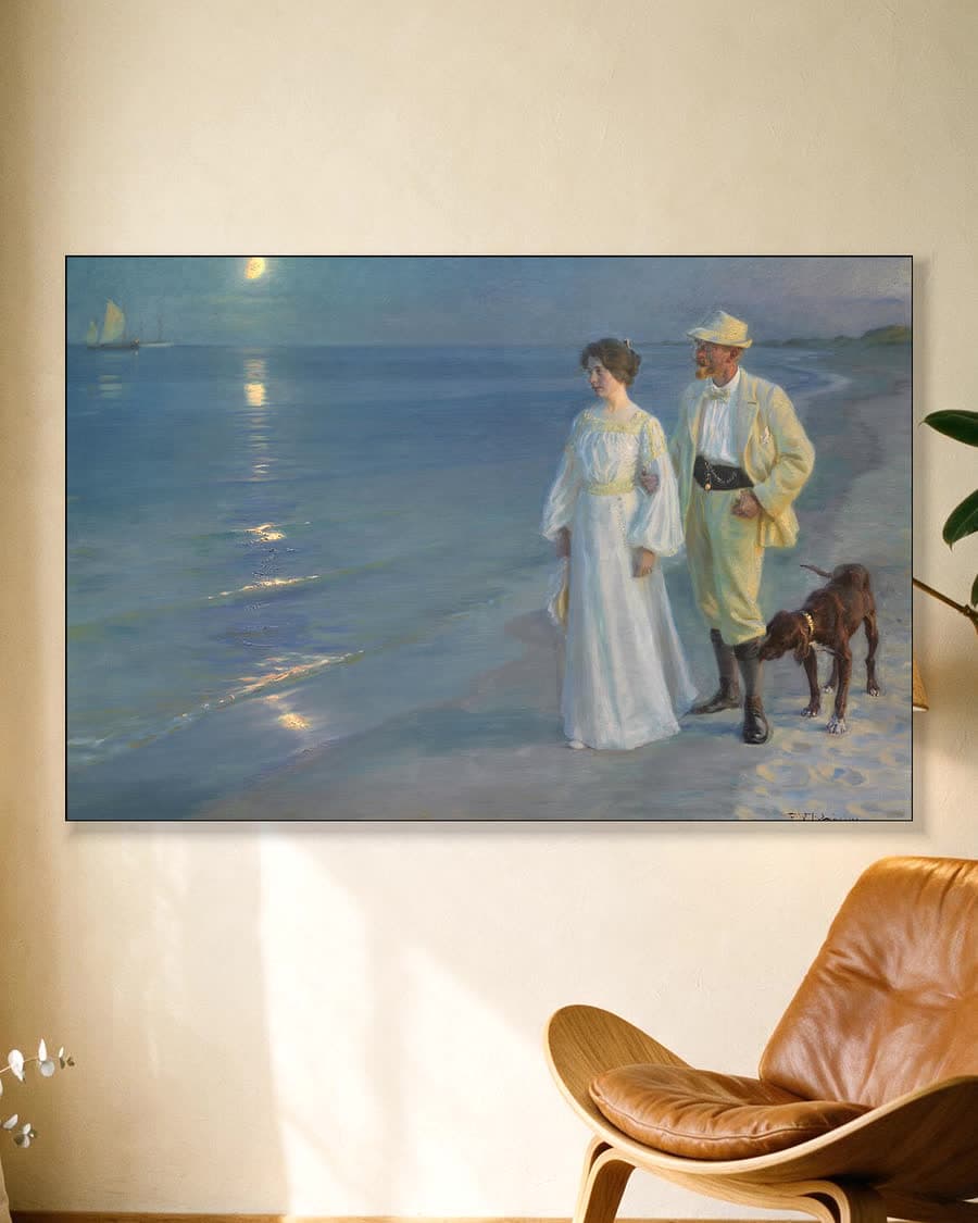Zomeravond op het strand van Skagen in een aluminium frame aan dezelfde muur