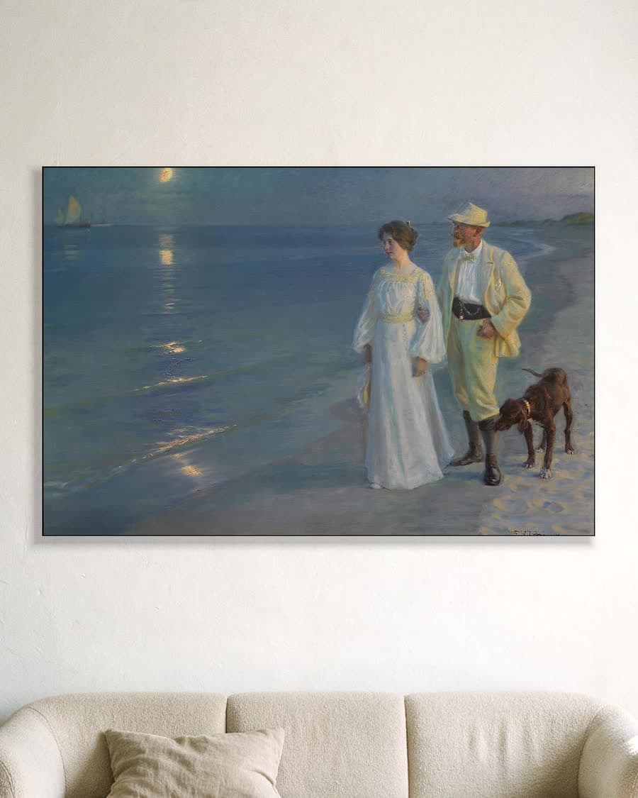 Zomeravond op het strand van Skagen in een aluminium frame aan dezelfde muur