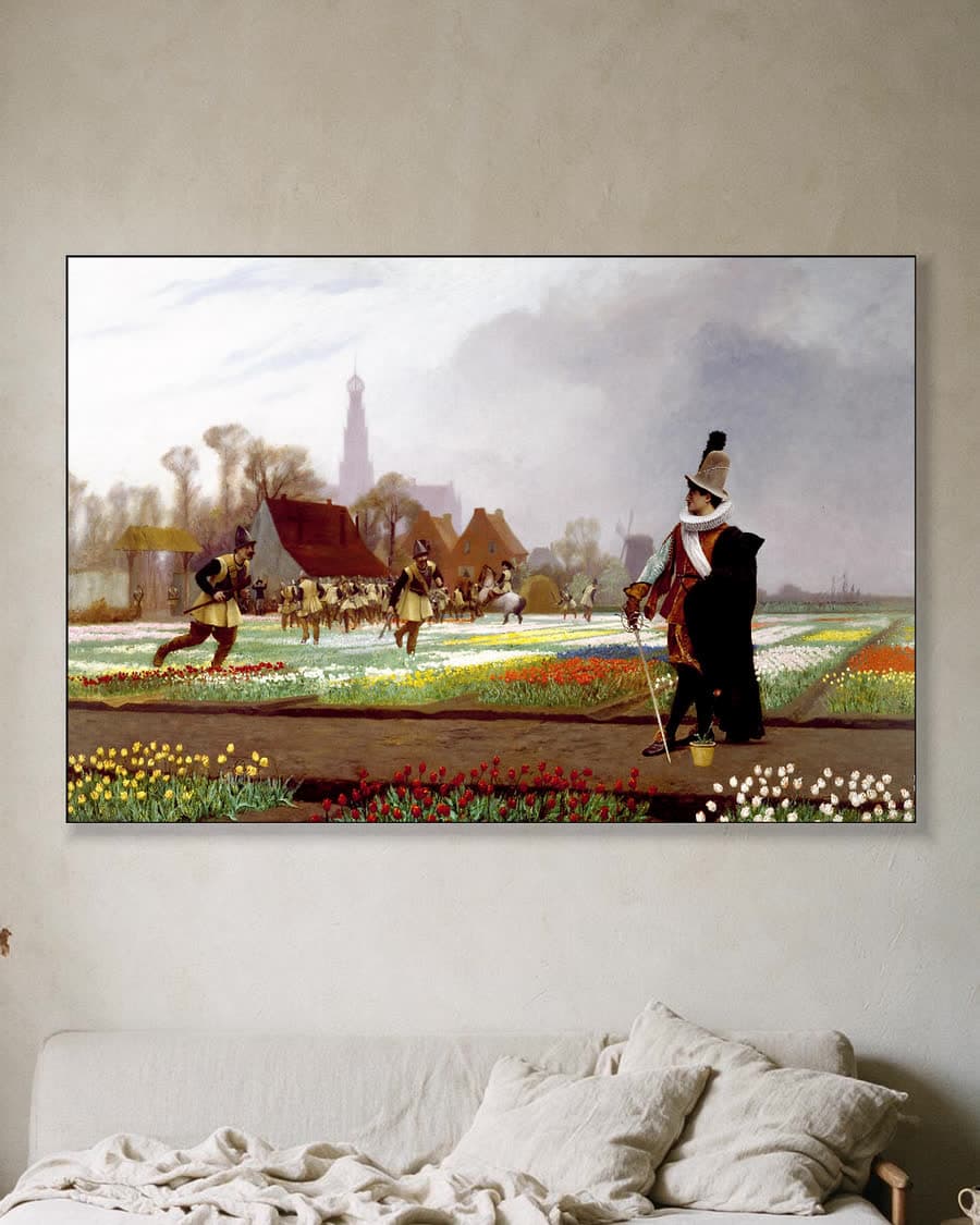 De tulpengekte in een aluminium frame aan dezelfde muur