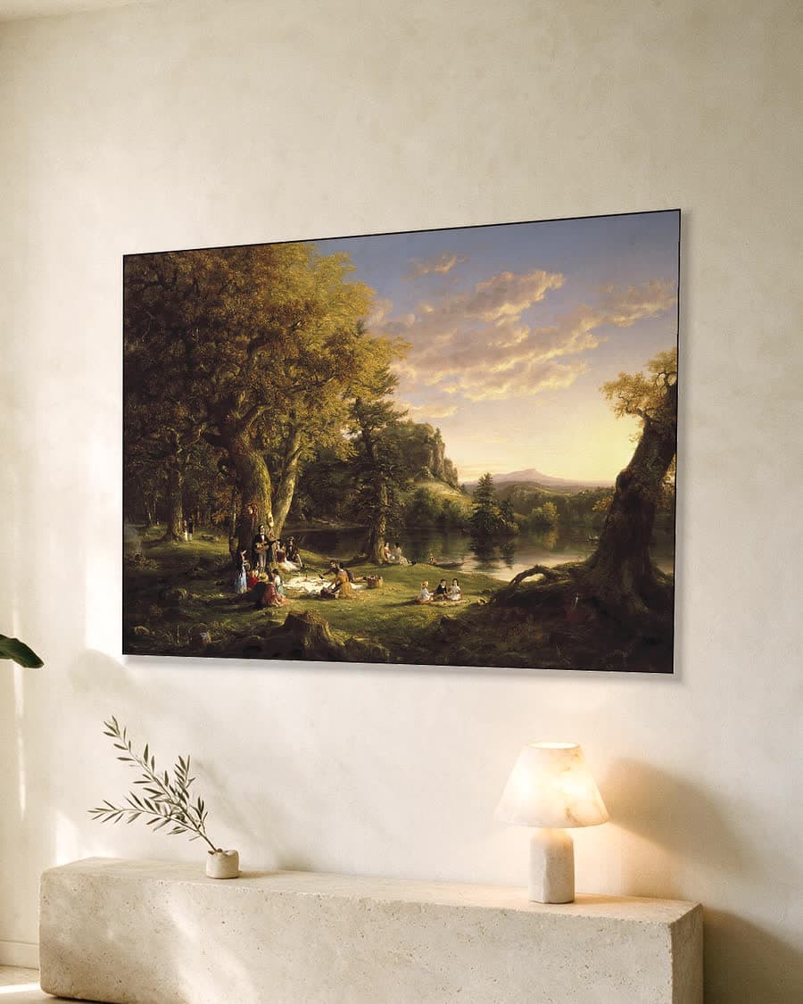 Zomerse picknick in een aluminium frame aan dezelfde muur