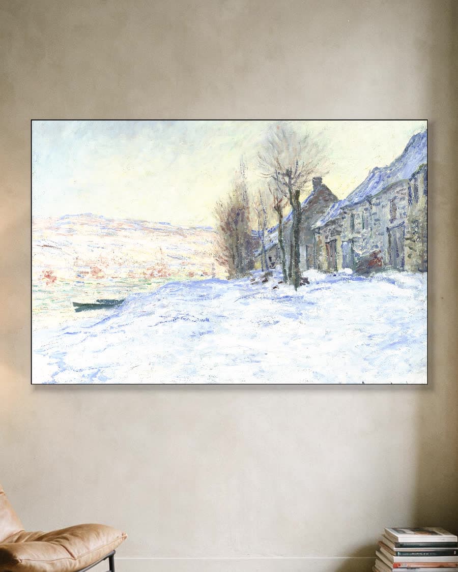 Lavacourt in de sneeuw in een aluminium frame aan dezelfde muur