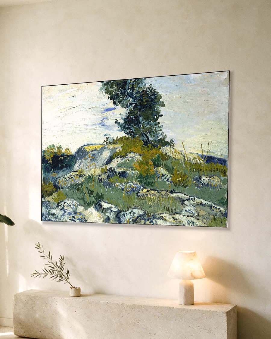 De rotsen in een aluminium frame aan dezelfde muur