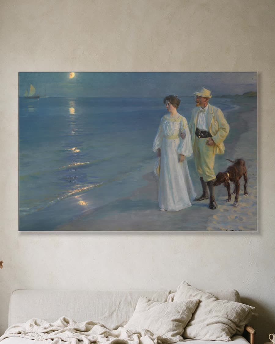 Zomeravond op het strand van Skagen in een aluminium frame aan dezelfde muur
