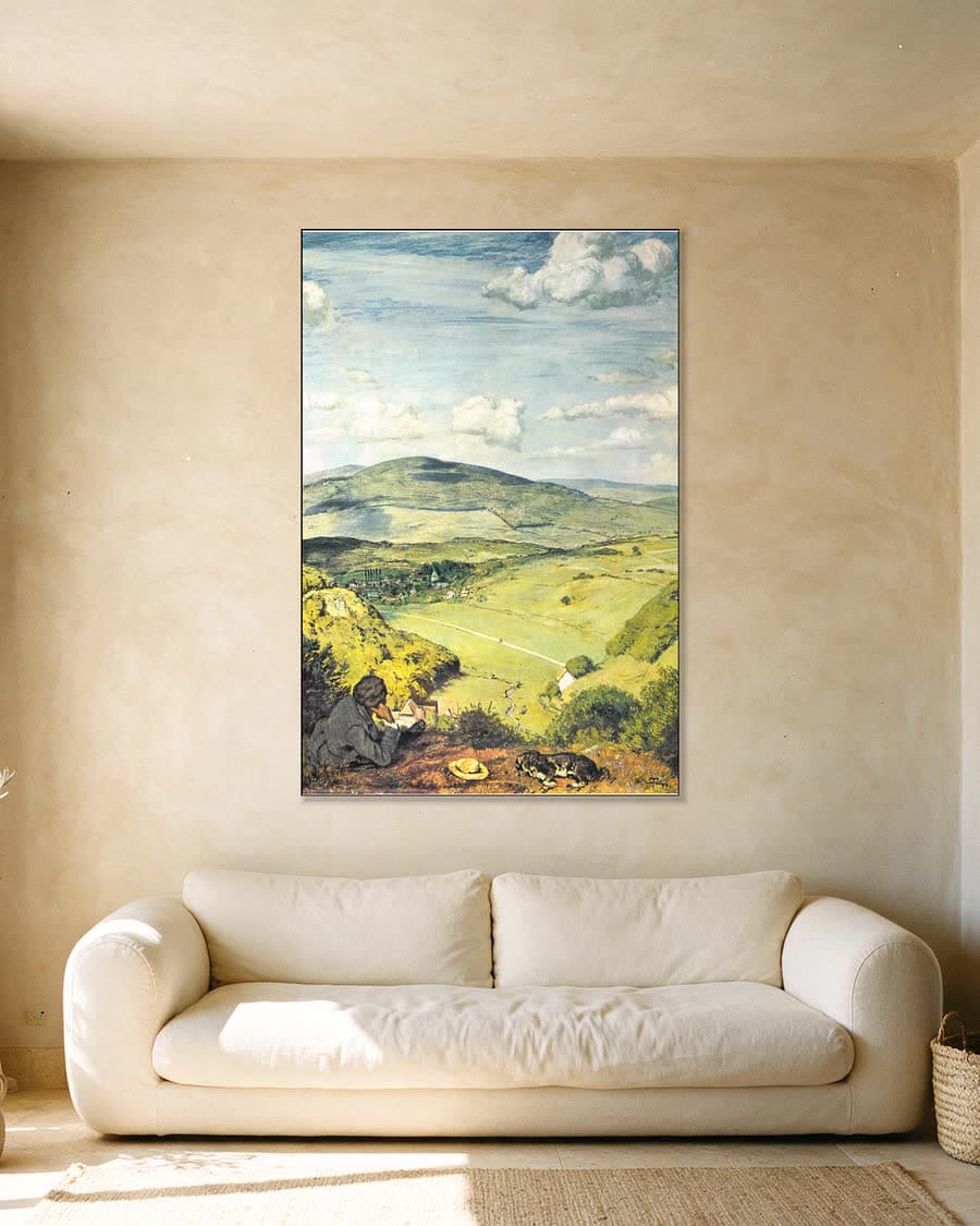 Rust in de vallei in een aluminium frame aan dezelfde muur