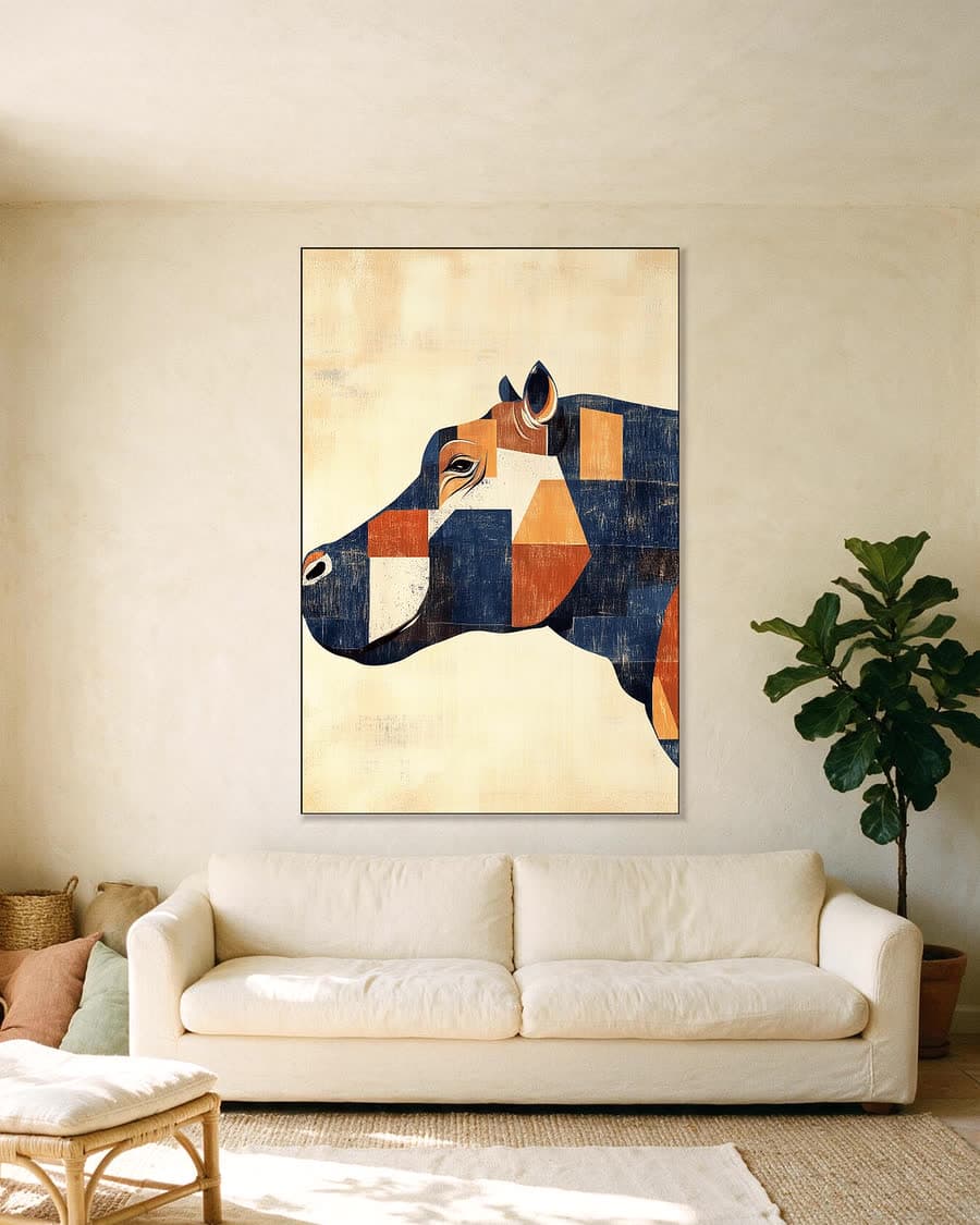 Buffel in vlakken in een aluminium frame aan dezelfde muur
