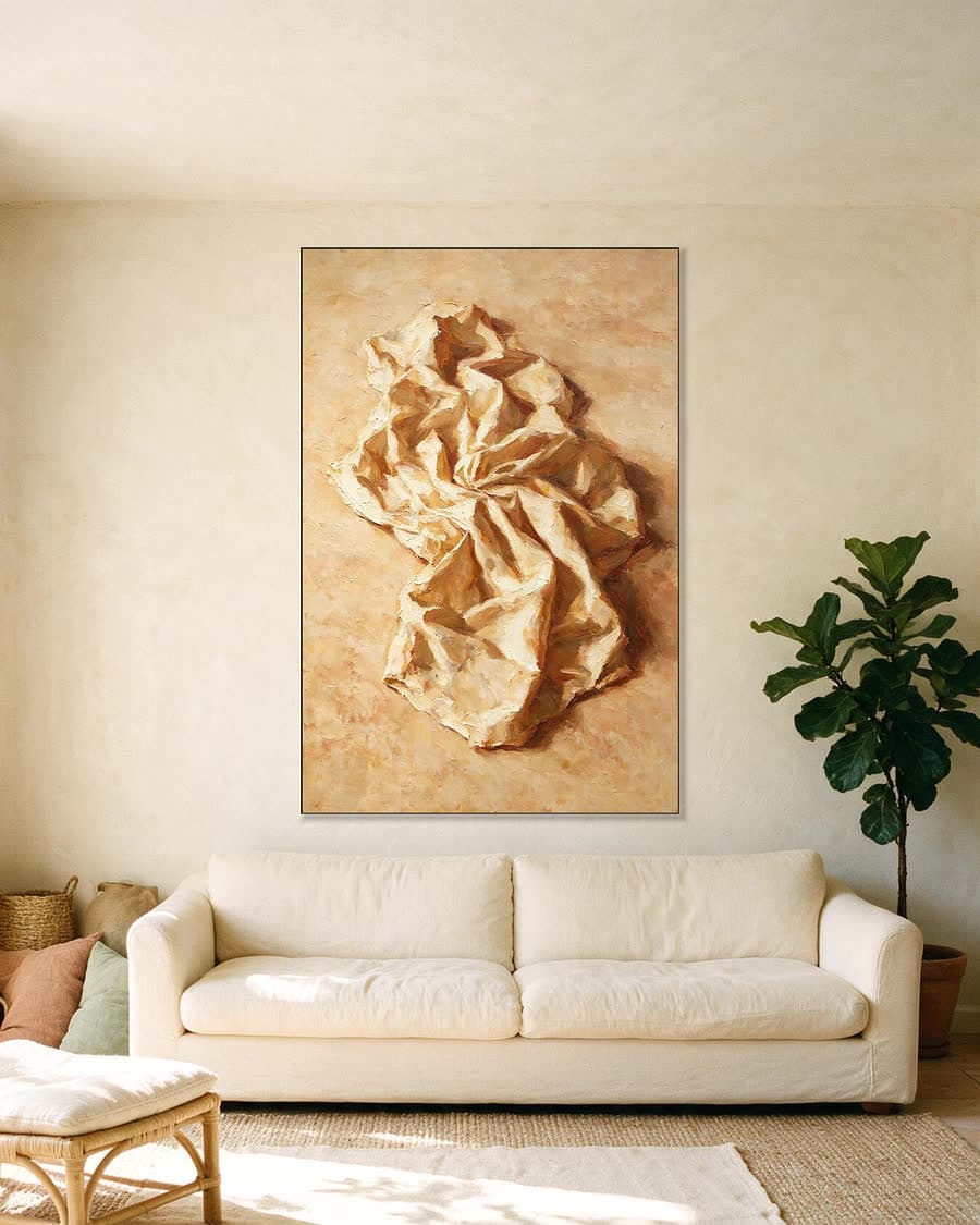 Doek op de grond in een aluminium frame aan dezelfde muur
