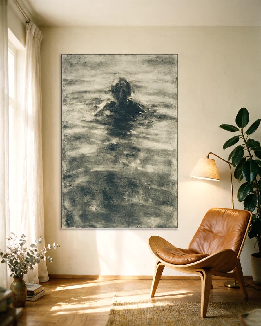 Zwemmer in een aluminium frame aan dezelfde muur